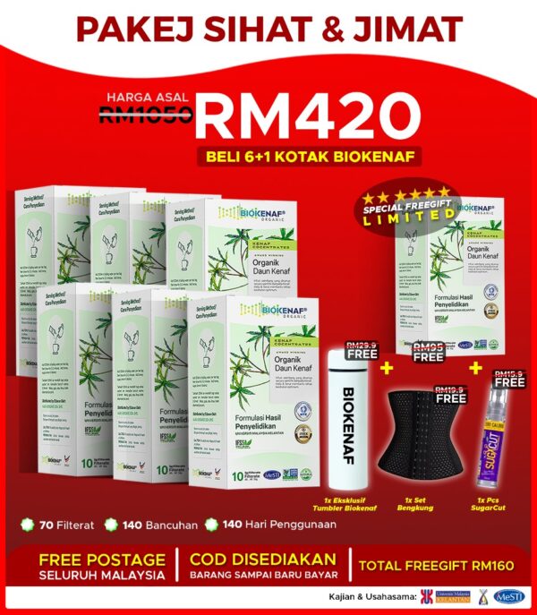 Pakej Wajib Turun (6+1 Kotak Biokenaf) Free Tumbler + Bengkung + Sugarcut