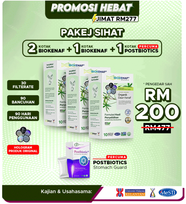 Pakej Sihat (3 Kotak Biokenaf) Free 1 Postbiotic